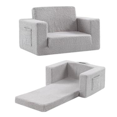 Imagem de Givjoy Cadeira infantil sherpa para crianças, sofá macio 2 em 1, poltrona para quarto, sofá conversível para meninas e meninos, sofá de leitura infantil cinza
