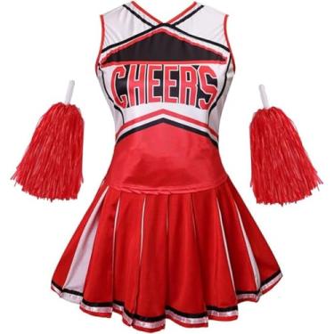 Imagem de AGCOAH Cheerleader Uniform Costume for Women Tenns Adult Crop Top Cheer Outfit Halloween Party Cosplay Classic Red XL
