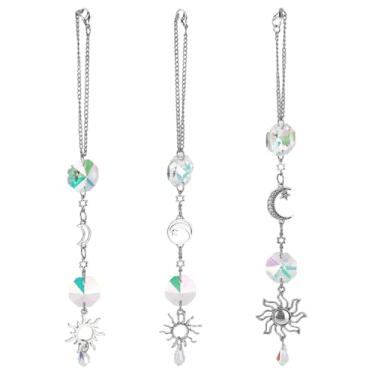 Imagem de DELORIGIN 3 peças, sol, lua, estrela, espelho, retrovisor, berloque, liga de vidro, enfeites de pendurar para carro, apanhador de sol, acessórios de pingente de espelho de carro, chaveiro para bolsa