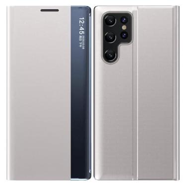 Imagem de FWYANZH Capa de couro para Samsung Galaxy S25 Ultra/S25 Plus/S25, Smart View Window Case Flip Folio Stand Slim Full Body Protection, Prata, S25