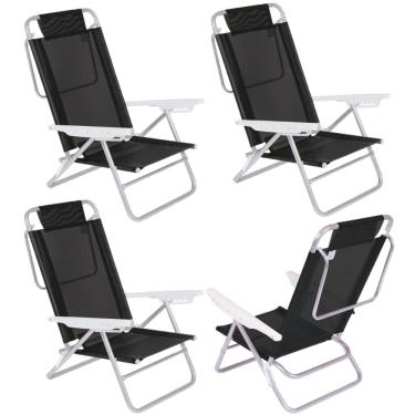 Imagem de Kit 4 Cadeira Reclinável Summer 6 Posições Alumínio Praia Camping - Mor