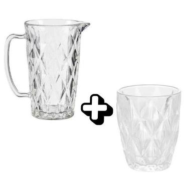 Imagem de Conjunto 6 Copos De Vidro 275ml e Jarra Diamante 1L - Class Home