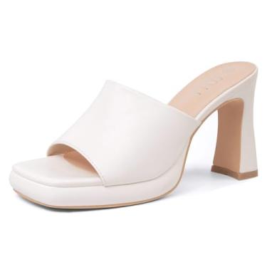 Imagem de MUSSHOE Sandálias de plataforma alta para mulheres, bico quadrado, salto grosso, salto bloco, sandálias sem fecho, sandálias confortáveis, Poliuretano branco, 35