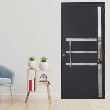 Imagem de Porta Lambril de Alumínio 210 x 80cm com Friso e Visor Linha Veneza Lado Esquerdo