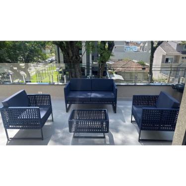 Imagem de Conjunto de Sofá Bahamas Em Corda Náutica Azul - Tecido Duna Preto