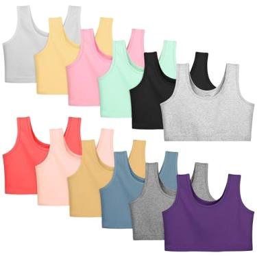 Imagem de Poroka Pacote com 12 sutiãs cropped de algodão para meninas, sutiã de treinamento para meninas, Cores profundas com acabamento amplo, P