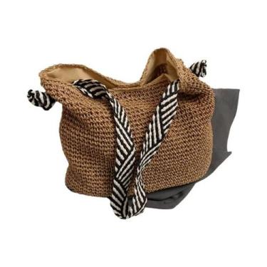 Imagem de Saco De Praia De Tecido De Palha, Alças De Ombro De Nó De Grande Capac