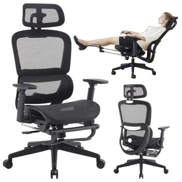 Imagem de Gzagdecr Cadeira de escritório ergonômica, cadeira de jogos com encosto alto com apoio para os pés, cadeira de mesa de escritório grande e alta, cadeira de computador de malha com suporte lombar