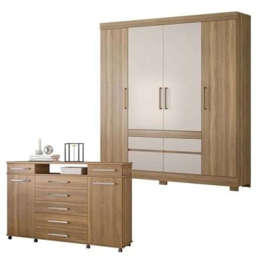 Imagem de Cômoda London E Guarda Roupa Casal Bilbao Amêndola Off White - Demóbil