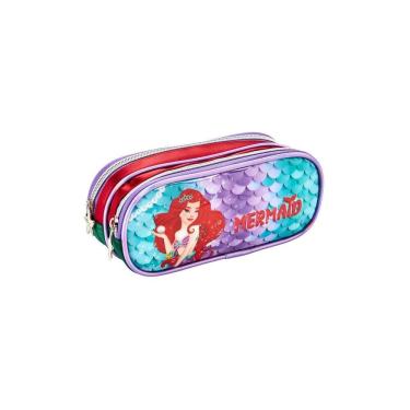 Imagem de Estojo Escolar Duplo Sereia Fundo Do Mar - Vermelho