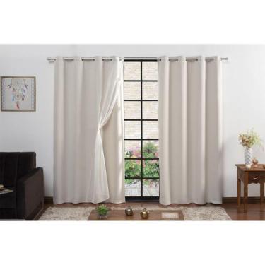 Imagem de Cortina corta luz com voil 2,80 x 2,50m palha decoração quarto e sala 