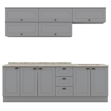 Imagem de Cozinha Modulada 11 Pecas 240 cm CE381 Americana Cinza Calcare Henn