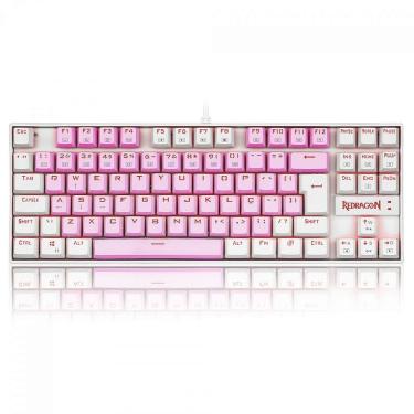 Imagem de Teclado Mecânico Gamer Redragon Kumara, Switch Blue, LED Red, ABNT2, Rosa e Branco
