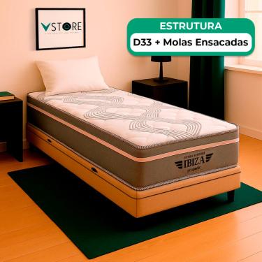 Imagem de Cama Box Baú e Colchão Ibiza Molas V-Store 78x188x22