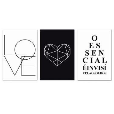 Imagem de Kit Placas Quadros Decorativos 3 pçs MDF 20x30 Love Frase