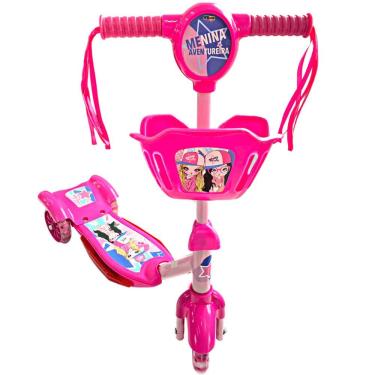 Imagem de Patinete Infantil Menina Aventureira Musical Com Luz De Led, Cesta E 3 Rodas