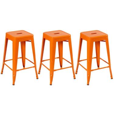 Imagem de Kit 3 Banquetas Médias Iron Tolix 66 Cm Laranja Laranja