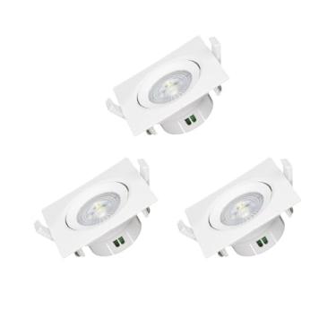 Imagem de Kit 3 Spots LED Quadrado de Embutir, 12W, Luz Quente 3000K, Bivolt, Branco