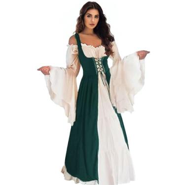 Imagem de Vianinfalo Vestido Renascentista Feminino Irlandês Medieval Pirata Fantasia Ren Faire Fantasia de Halloween, Verde escuro, XX-Large-3X-Large