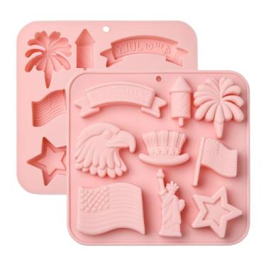 Imagem de UR URLIFEHALL 2 moldes de silicone Dia da Independência bandeira em forma de águia moldes de chocolate para bolo, geleia, doces, pudim, biscoitos, sabonete, artesanato