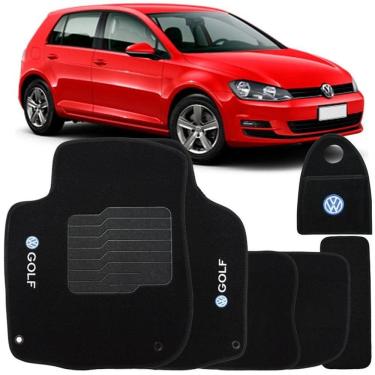 Imagem de Jogo Tapete Automotivo Carpete + Lixeira Vw Golf 2014 à 2018 Soft Logo Bordado Preto 6 Peças