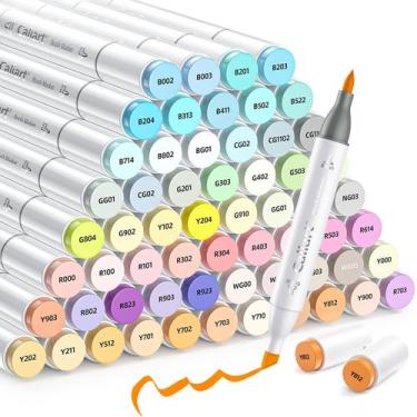 Imagem de Marcadores de álcool Caliart 61 cores pastel com pincel e ponta de cin