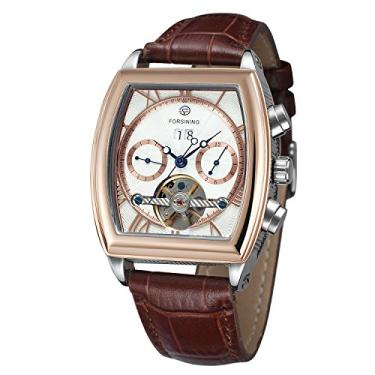 Imagem de FORSINING Relógio de pulso masculino automático turbilhão analógico completo em forma de tonneau com pulseira de couro, Moderno