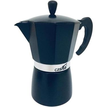 Imagem de Cafeteira Italiana Com Alça Moka Alumínio Premium Com Válvula De Segurança 6 Ou 9 Xícaras Café Expresso Cor Preta ((6 Xícaras (300ml))