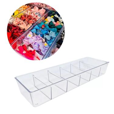 Imagem de Organizador Modular Acrílico 11,5cm X 34,8cm X 5,5cm com 6 Divisórias Armário Cozinha Geladeira