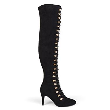 Imagem de Brinley Co. Botas femininas de cano médio e largo, vintage, bico amendoado, acima do joelho, Preto, 10.5 Wide Women