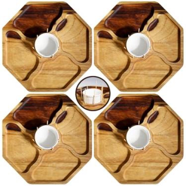 Imagem de Kit 4 Tábuas Petisqueira Gamela de Servir Madeira Marítima Teca com Ramequim Molheira Divisórias Queijos Frios Eventos Gourmet Presente