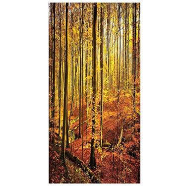 Imagem de Película de privacidade para janela florestal, janela decorativa 3D, decalques de vitrais, adesivo de janela aderente estática não adesivo, L90 x C 190 cm amarelo laranja oliva