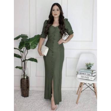 Imagem de Vestido Longo Tubinho com Fenda Botões Moda Cristã - KOPYTTA, Verde, G