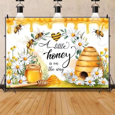Imagem de Faixa de fundo de chá de bebê de abelha, 2,1 x 1,5 m, design de colmeia com colmeia, um pouco de mel está a caminho, fotografia de fundo, revelação de gênero, decoração de festa, adereços de estúdio