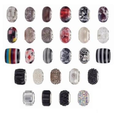 Imagem de Ipotkitt 54 peças de contas europeias Rondelle pretas mistas com barril de tambor de cor prata para fazer joias faça você mesmo, artesanato, chaveiros, pulseiras, colar