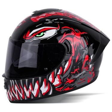 Imagem de MotuoMr Capacete De Motocicleta Integral Unissex-Adulto Bsddp, Aprovado Pela Dot, Para Motocicletas Rua, Ciclomotor, Corrida, Colisão Com Estampa (Veneno Vermelho, Extragrande)