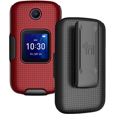 Imagem de Nakedcellphone Capa Com Clipe Para Go Flip 4 / Tcl Pro Phone, Rígida Fina E Suporte De Cinto Giratório/Catraca Alcatel 4056W, 4056L, 4056Z, 4056V - Vermelho