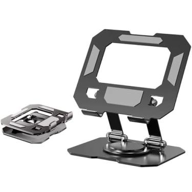 Imagem de Suporte para Tablet em Aço Carbono Com Metal Resistente Apoio para Mesa Pedestal Portátil Dobrável Articulado Base Rotativa 360º Ajustável Compatibilidade 4-13" (Preto)
