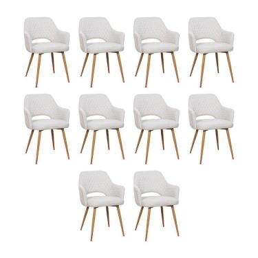 Imagem de Kit 10 Cadeiras De Jantar Dakota Estrutura Aço Carbono Laminado Natural Com Estofado Linho Cru
