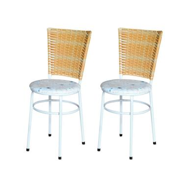 Imagem de 2 Cadeiras Para Cozinha Branca Hawai Palha Assento Floral Cor:floral Areia