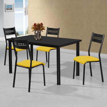 Imagem de Mesa de Jantar Retangular Aço Nobre Júlia Plus com 6 Cadeiras - Preta/Amarelo