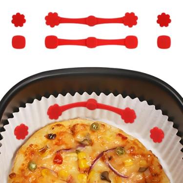 Imagem de 2 Conjuntos de Fechos Magnéticos de Silicone para Air Fryer, Ímãs para Manter Forros Papel no Lugar Acessórios Resistentes ao Calor e Contra Queimaduras (Vermelho)