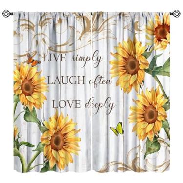 Imagem de Cortinas de girassol rústica fazenda vintage floral tábua de madeira arte impressa blackout cortinas de janela para quarto cozinha decoração conjunto de tecido 2 painéis 106 x 113 centímetros 30% taxa