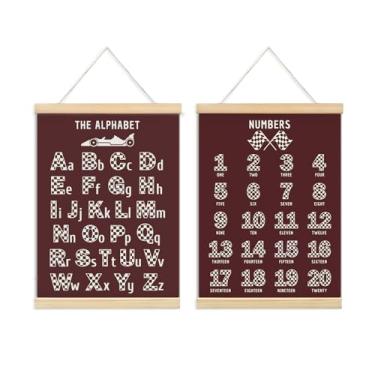 Imagem de ULEGIE Pôster de parede de carro de corrida alfabeto para meninos, pôsteres educativos para pré-escolares, impressões artísticas para sala de jogos infantis, pôster de carro de corrida, conjunto de 2