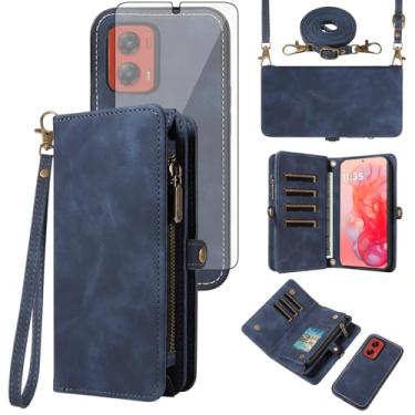 Imagem de Asuwish Capa de celular para Motorola Moto G Stylus 5G 2024 com zíper carteira destacável com protetor de tela de vidro temperado alça transversal alça flip porta-cartão slot G5 mulheres homens