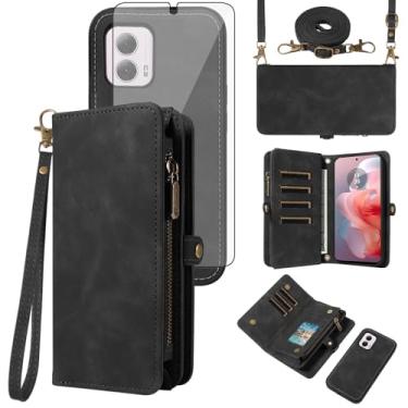 Imagem de Asuwish Capa de celular para Motorola Moto G Power 5G 2024 com zíper carteira destacável com protetor de tela de vidro temperado alça transversal alça flip porta-cartão slot G5 mulheres homens meninas