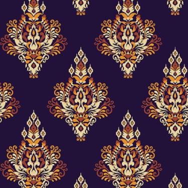 Imagem de VaryFloral Papel de parede floral Ikat Papel de parede vitoriano retrô de meados do século Papel de parede étnico exótico vintage para armários de sala de estar Papel de parede damasco azul marinho