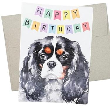 Imagem de Cartão de aniversário Cavalier King Charles, cartão de aniversário de cachorro (1 cartão dobrado premium, em branco dentro, 12 x 18 cm) cartão de aniversário Cavalier King Charles Spaniel de cachorro