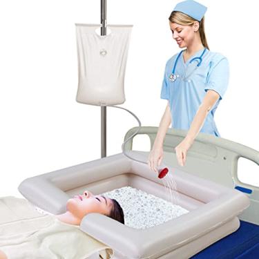 Imagem de Lavatório de cabelo para acamado, lavar o cabelo na cama, projetado para deficientes, acamados e deficientes, lavatório de cabelo portátil com travesseiro. (1 conjunto = 5 peças)