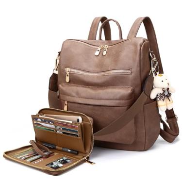 Imagem de Soperwillton Mochila feminina com design multiuso, bolsa de ombro, bolsa de couro PU, bolsa de viagem, conjunto de 2 peças, Z-lama, Medium, Mochilas Tote